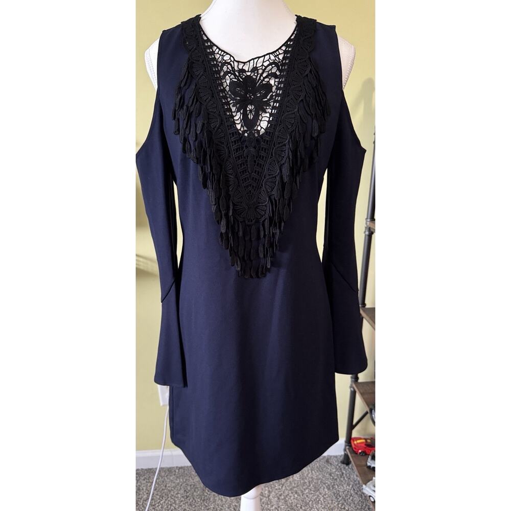Kobi Halperin Alli Blue Black Lace Dress Cold Shoulder Sleeve M Medium MP$598